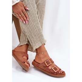 Inna Women's flip flops with buckles and decorative Camel brown 6
