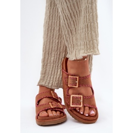 Inna Women's flip flops with buckles and decorative Camel brown 3