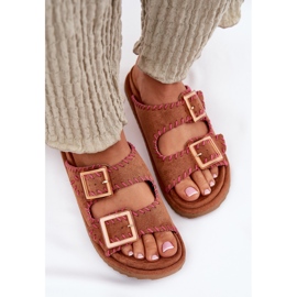 Inna Women's flip flops with buckles and decorative Camel brown 5
