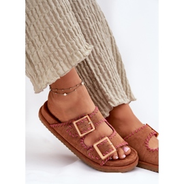 Inna Women's flip flops with buckles and decorative Camel brown 7