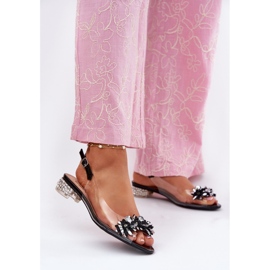 S.Barski Transparent low-heeled sandals with MR51-709 Black decoration 2 S.Barski Transparent low-heeled sandals with MR51-709 Black decoration 2