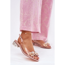 S.Barski Transparent low-heeled sandals with mr51-709 pink decoration 2