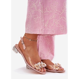 S.Barski Transparent low-heeled sandals with mr51-709 pink decoration 1 S.Barski Transparent low-heeled sandals with mr51-709 pink decoration 1