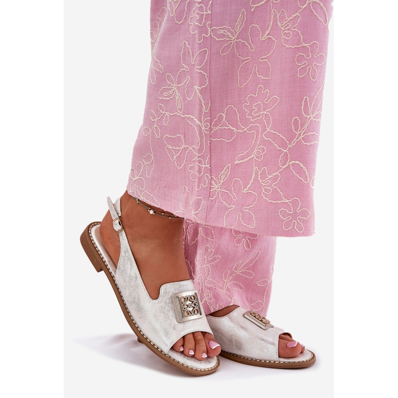 S.Barski Elegant flat-heeled women's sandals with an ornament of S. Barski KV51-082 silver 1