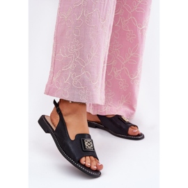 S.Barski Elegant women's flat sandals with an ornament of S. Barski KV51-082 Black 2 S.Barski Elegant women's flat sandals with an ornament of S. Barski KV51-082 Black 2