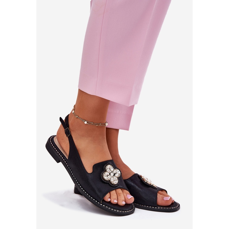 S.Barski Flat-heeled women's sandals with a decorative detail S. Barski KV51-080 black 1