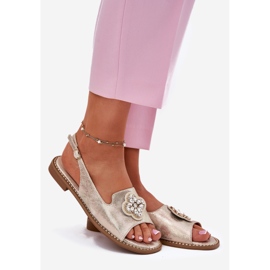 S.Barski Flat-heeled women's sandals with a decorative detail S. Barski KV51-080 PLN golden 1