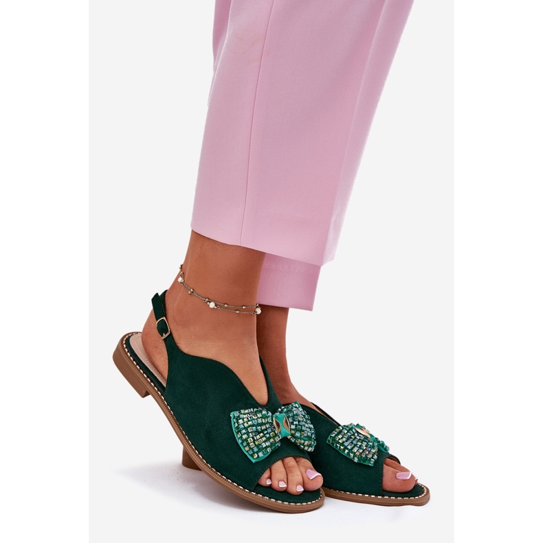 S.Barski Women's sandals with flat-heeled bow s. Barski kv51-014 green 1 S.Barski Women's sandals with flat-heeled bow s. Barski kv51-014 green 1