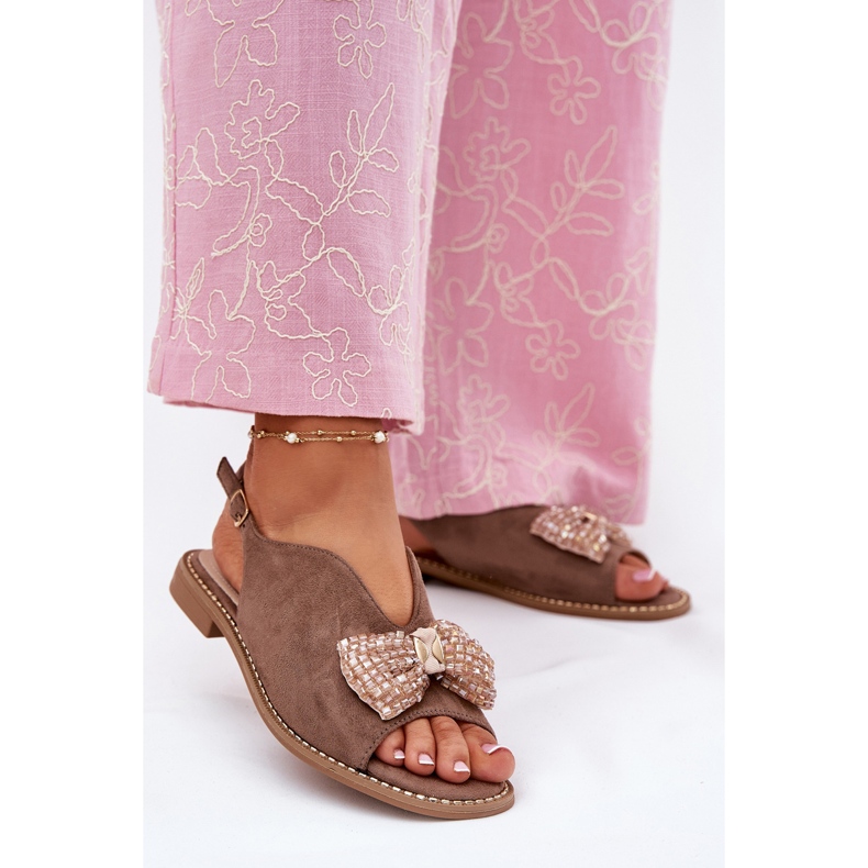 S.Barski Women's sandals with flat-heeled bow s. Barski KV51-014 dark beige 2 S.Barski Women's sandals with flat-heeled bow s. Barski KV51-014 dark beige 2