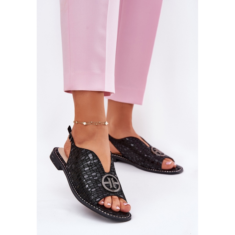 S.Barski Flat-heeled leather sandals with an ornament of S. Barski KV51-094 Black 2