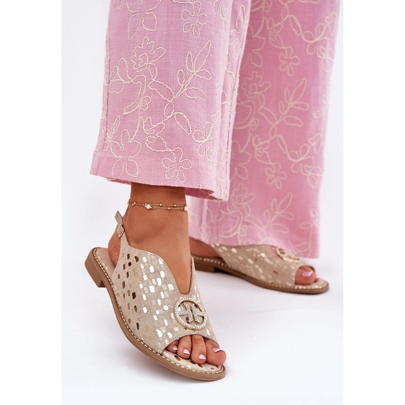 S.Barski Flat-heeled leather sandals with an ornament of S. Barski KV51-094 PLN golden 2