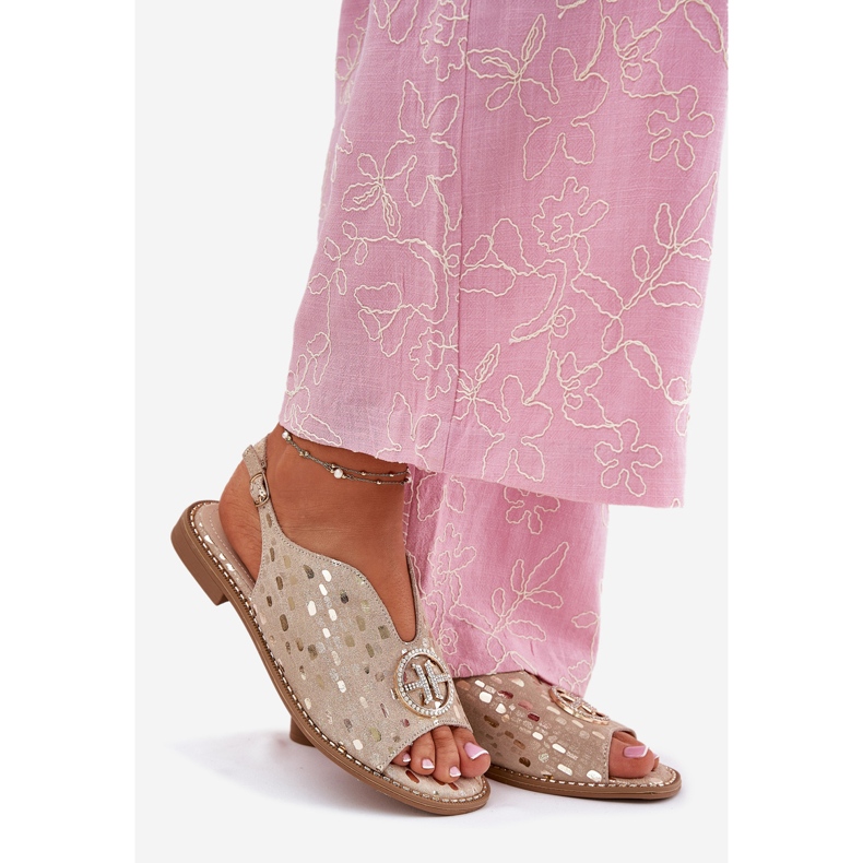 S.Barski Flat-heeled leather sandals with an ornament of S. Barski KV51-094 PLN golden 1