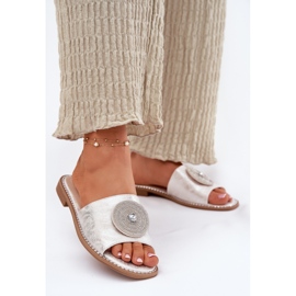 S.Barski Flat-heeled women's flip flops with an ornament S. Barski KV51-013 silver 2