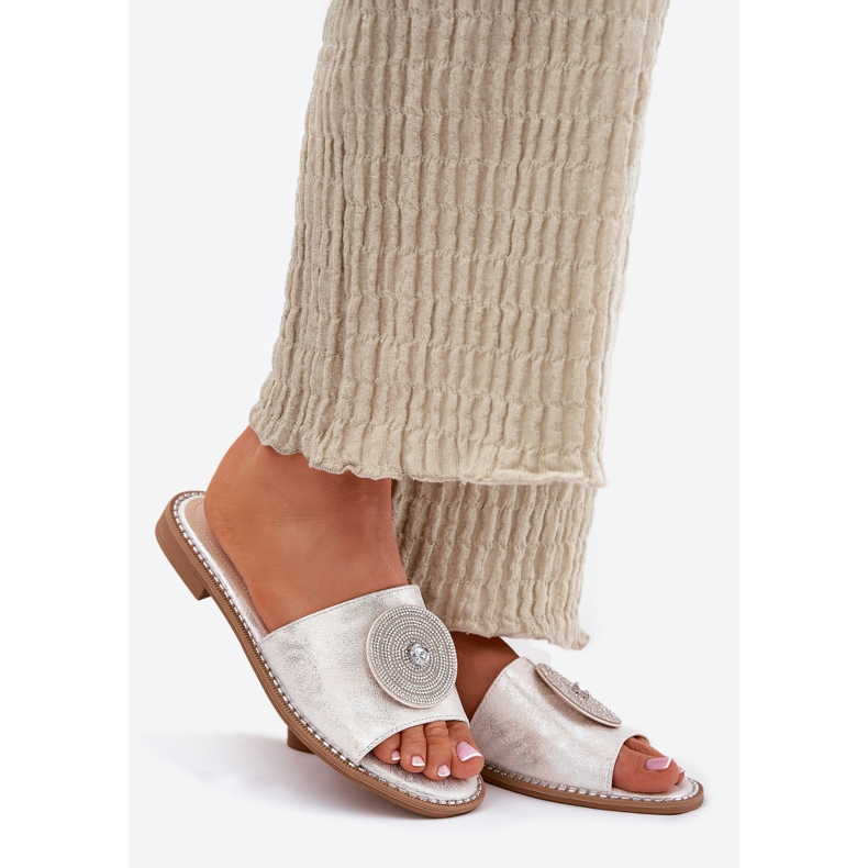 S.Barski Flat-heeled women's flip flops with an ornament S. Barski KV51-013 silver 1