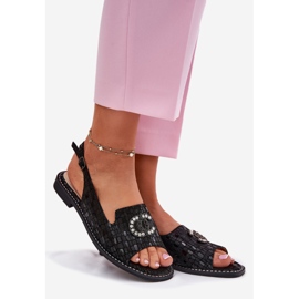 S.Barski Leather sandals with flat-heeled ornament S. Barski KV51-096 Black 1 S.Barski Leather sandals with flat-heeled ornament S. Barski KV51-096 Black 1