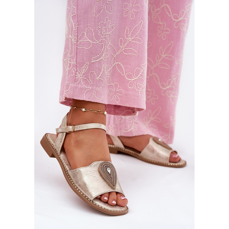 S.Barski Women's flat-heeled sandals with an ornament of S. Barski KV51-098 zloty golden 2