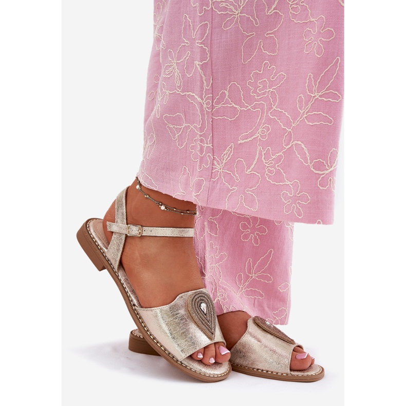 S.Barski Women's flat-heeled sandals with an ornament of S. Barski KV51-098 zloty golden 1