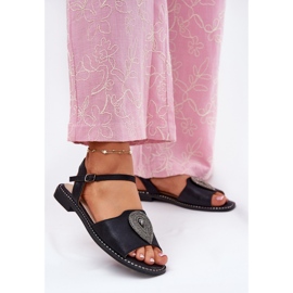 S.Barski Women's flat-heeled sandals with an ornament S. Barski KV51-098 Black 2 S.Barski Women's flat-heeled sandals with an ornament S. Barski KV51-098 Black 2