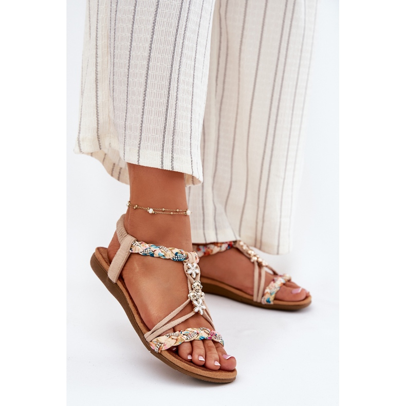 EVento Women's sandals with pins and woven stripes beige 2