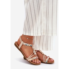 EVento Women's sandals with pins and woven stripes beige 1