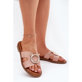 Flat -heeled women's flip flops with a Vinceza 17381 beige 2