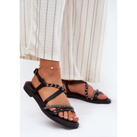 Flat sandals with decorative Vinceza 17379 Black stripes 2 Flat sandals with decorative Vinceza 17379 Black stripes 2