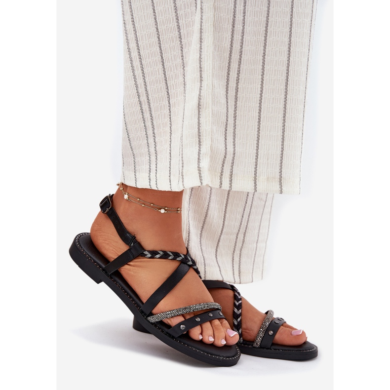 Flat sandals with decorative Vinceza 17379 Black stripes 1 Flat sandals with decorative Vinceza 17379 Black stripes 1