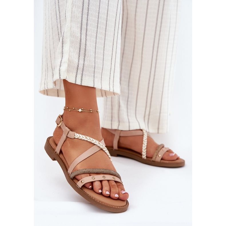 Flat sandals with decorative Vinceza 17379 beige stripes 2