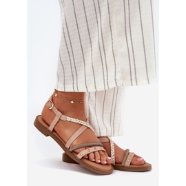 Flat sandals with decorative Vinceza 17379 beige stripes 1