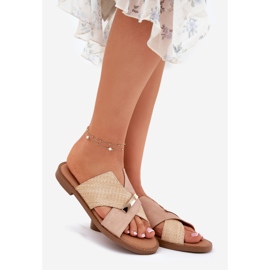 Women's flat heels with a decorative Vinceza 17385 beige 1