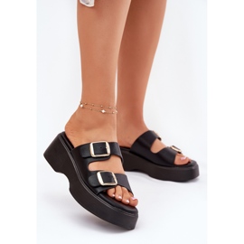 Inna Women's flip flops on wedge and platform with black buckles 2
