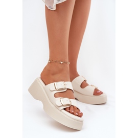 Inna Women's flip flops on wedge and platform with clamps light begged beige 2