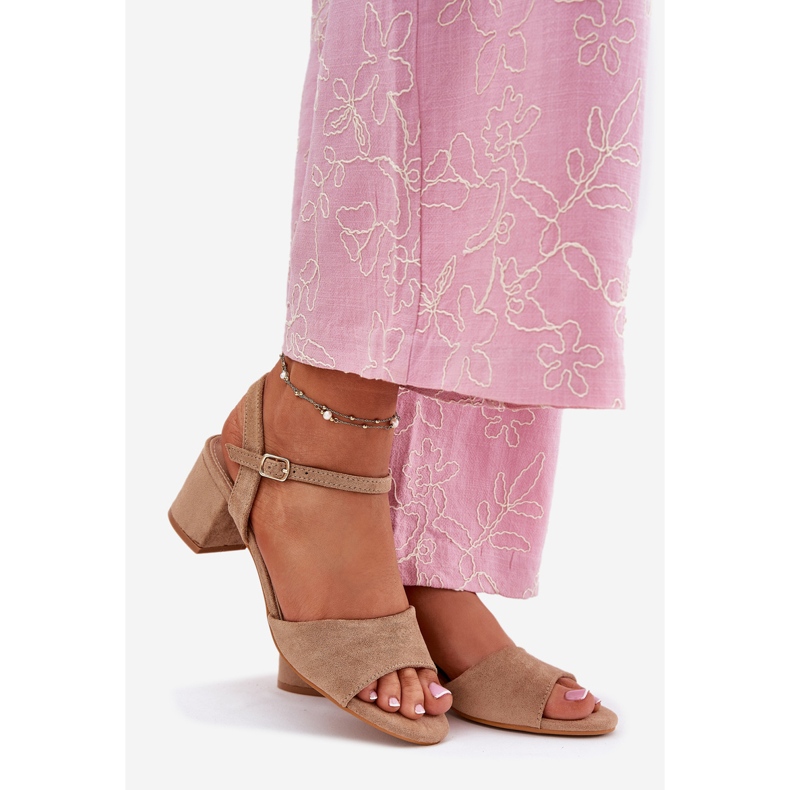 EVento Eco suede classic women's high heels beige sandals 1 EVento Eco suede classic women's high heels beige sandals 1