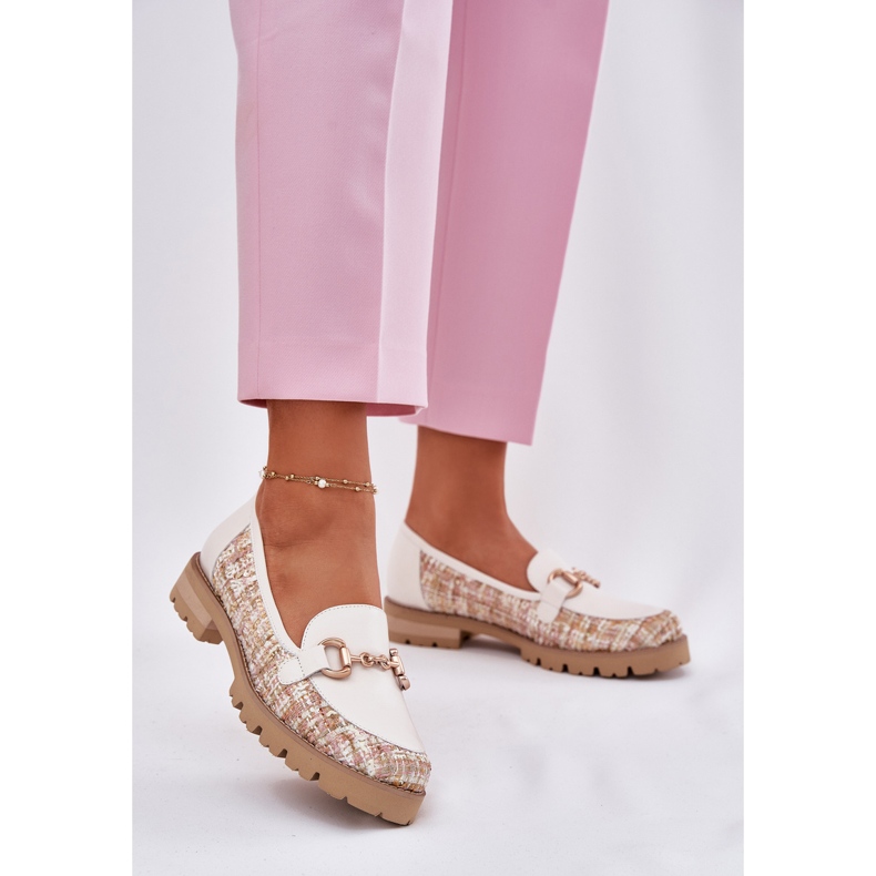 Women's leather loafers with a golden detail Laura Messi 2938 light beige 2 Women's leather loafers with a golden detail Laura Messi 2938 light beige 2