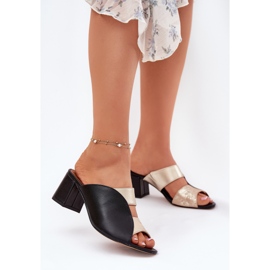 Women's leather slippers on the Maciejka post 06943-25 black and gold 2