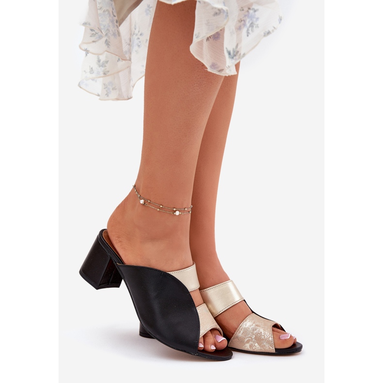 Women's leather slippers on the Maciejka post 06943-25 black and gold 1