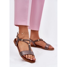 S.Barski Women's flat sandals with S. Barski KV51-120 graphite stripes silver 2