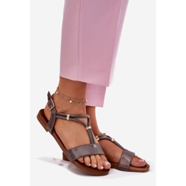 S.Barski Women's flat sandals with S. Barski KV51-120 graphite stripes silver 1