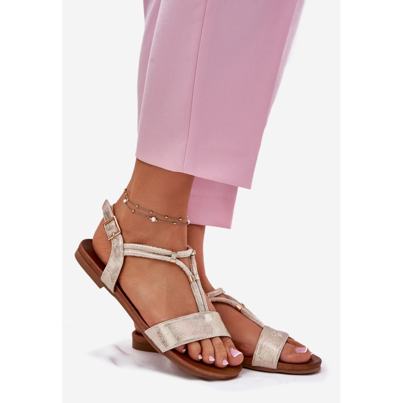 S.Barski Women's flat sandals with stripes S. Barski KV51-120 gold golden 1 S.Barski Women's flat sandals with stripes S. Barski KV51-120 gold golden 1