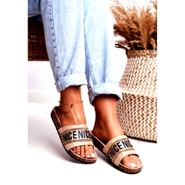 EVento Women's BeNice Beige Flip Flops On Corks With Rhinestones 2