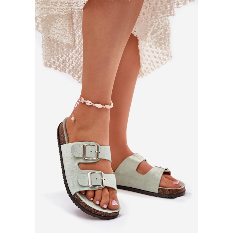 Inna Women's flip flops with mint buckles green 1