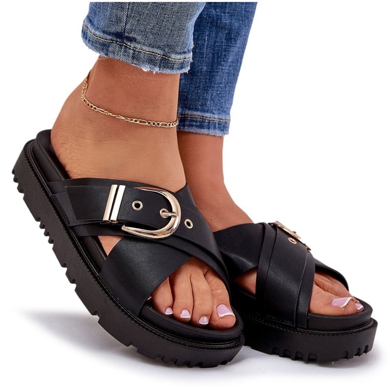 Women's flip flops on the platform with black buckle 4 Women's flip flops on the platform with black buckle 4