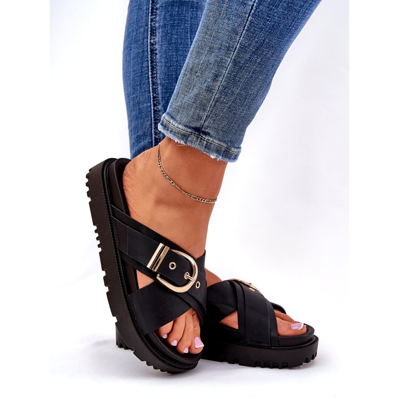 Women's flip flops on the platform with black buckle 2 Women's flip flops on the platform with black buckle 2