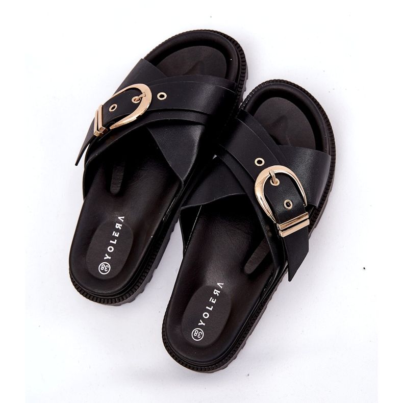 Women's flip flops on the platform with black buckle 3 Women's flip flops on the platform with black buckle 3