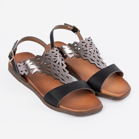 Sergio Leone Black sandals with openwork decorations 1 Sergio Leone Black sandals with openwork decorations 1