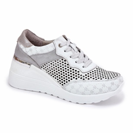 Leather openwork sports shoes sneakers on wedge s.barski LR51-641 white 2