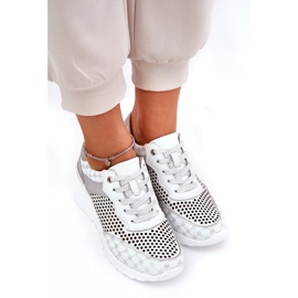 Leather openwork sports shoes sneakers on wedge s.barski LR51-641 white 3