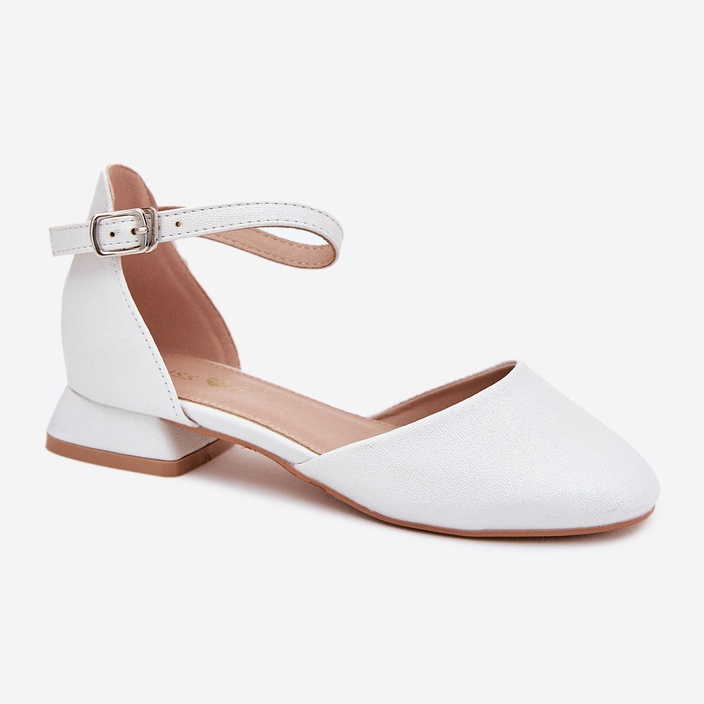 EVento Children's shiny low -heeled sandals white 2