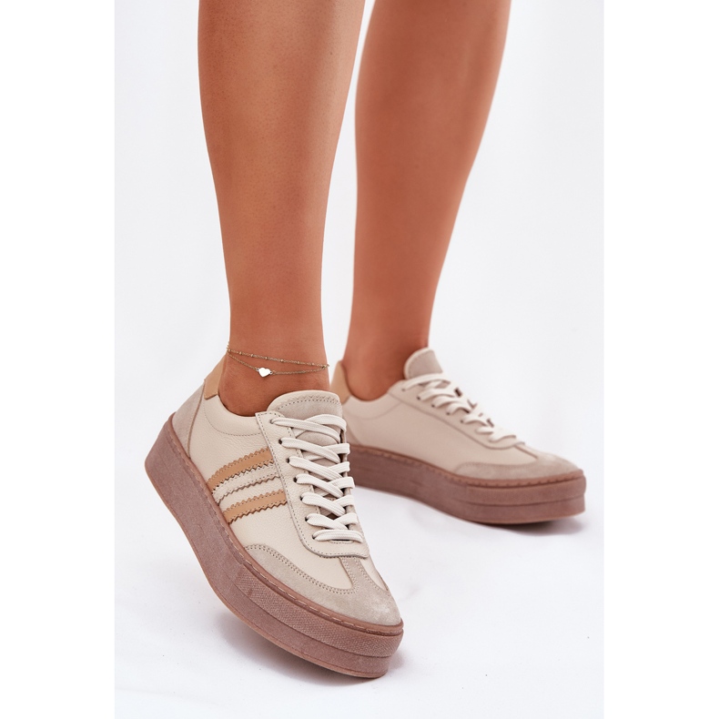 Women's leather sneakers on the Zazoo N1234 beige platform 2 Women's leather sneakers on the Zazoo N1234 beige platform 2