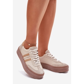 Women's leather sneakers on the Zazoo N1234 beige platform 1